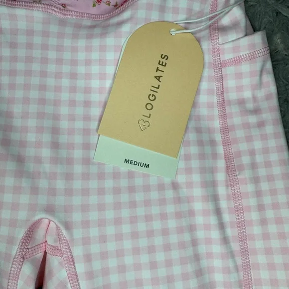 Blogilates Women’s Ruched Waist Leggings - Pink Gingham Size Medium NWT - Picture 7 of 10